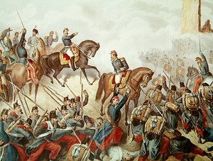 Piemontiak és franciák a San Martinói csatában 1859-ben (színes metszet) alkotó: Italian School