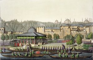 Az admirális bemutatása a szultánnak, 14. tábla A Nemzetek története I. kötet III. részéből, Giacomo Bussi metszet, 1820 körül (akvatinta) alkotó: Italian School