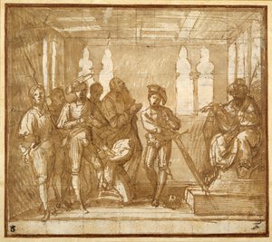 Egy szent lefejezése (toll és tinta mosással és krétával papíron) alkotó: Italian School