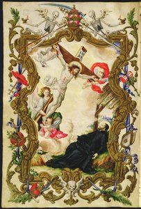 A vallásosok halála, a Buona Morte világi céhének Mariegolájából, 1712-1714 körül (tinta pergamen) alkotó: Italian School