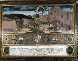 Siena lakói lerombolták V. Károly spanyoljai által 1552-ben épített erődöt. alkotó: Italian School