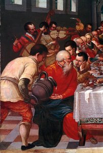 Cana Detail esküvője. A velencei iskola névtelen festménye. 16. századi V. 85x118 cm-es véna, Correr múzeum alkotó: Italian School