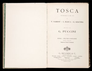 Címlap, Libretto della Tosca, szerző: Giacomo Puccini, Ricordi Edition, Olaszország alkotó: Italian School