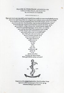 A velencei Aldus Manutius által 1508-ban nyomtatott Erasmus mondák címlapja (nyomtatott papír és metszet) alkotó: Italian School