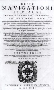 Giovanni Ramusio (1485-1557) Delle Navigationi et Viaggi I. kötetének címlapja, 1613. alkotó: Italian School