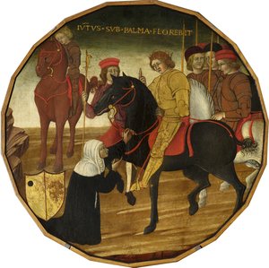 Traianus és az özvegy (tempera arannyal és ezüsttel a panelen) alkotó: Italian School