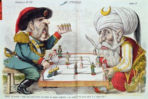 Törökország és Oroszország stratégiai játékot játszanak a Le Perroquet-ből, 1877 alkotó: Italian School