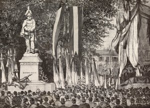 Giacomo Medici tábornok emlékművének leleplezése, Milánó, Olaszország, metszet Edoardo Ximenes rajzából Rossi fényképéről, L