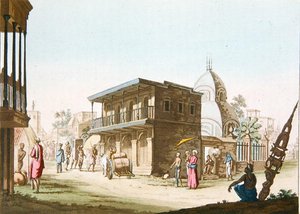 Kilátás egy kalkuttai utcára, Jules Ferrario „Le Costume Ancien et Moderne” című művéből, G. Lancon metszetéből, Milánóban megjelent alkotó: Italian School