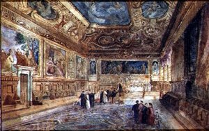 Kilátás a velencei Dózse-palota belsejére, 1840 körül (akvarell pergamen) alkotó: Italian School