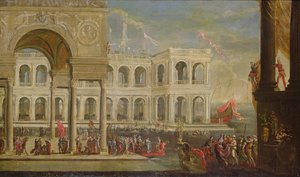 Kilátás a palotára és I. Joanna nápolyi királynőre alkotó: Italian School
