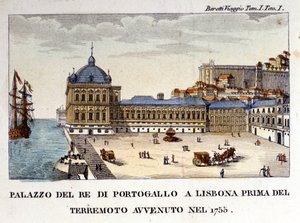 Kilátás a lisszaboni királyi palotára az 1755-ös földrengés előtt. alkotó: Italian School