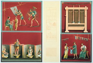 Mosás és ruhaszárítás, másolat egy pompei freskóról alkotó: Italian School