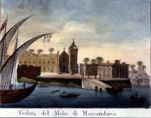 Rakpart Mozambikban, az egykori portugál tartományban. alkotó: Italian School