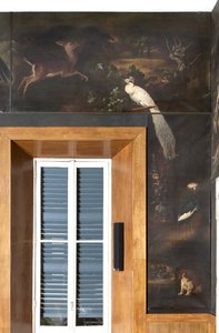 Fehér páva, őz és szürke koronás daru, Orpheusz mítosza alkotó: Italian School