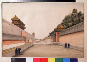 A pekini téli palota, kínai vázlatsorozatban (kínai vázlatok, a pekingi téli palota). Ivan Petrovics Alekszandrov (1780-1818) festménye. Akvarell, papír, 21,5 x 28,3 cm alkotó: Ivan Alexandrov