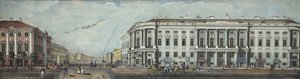 A Rendőrhíd a Sztroganov-palotával. A Nyevszkij sugárút panorámájából, 1830