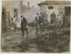 A burzsoázia az istállókat megtisztítja az akvarellsorozatból Orosz forradalom, 1920 alkotó: Ivan Alexeyevich Vladimirov