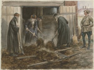 Szénát lapátoló orosz papság: 1918. szeptember az akvarellsorozatból Orosz forradalom, 19. alkotó: Ivan Alexeyevich Vladimirov