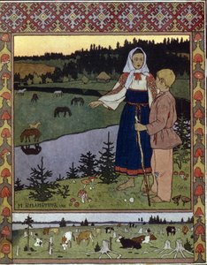 Illusztráció az Alyonouchka és Ivanouchka című hagyományos meséhez. Ivan Jakovlevics Bilibin (Bilibin) (1876-1942) munkája, litográfia alkotó: Ivan Yakovlevich Bilibin
