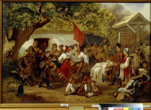 Az esküvői étkezés. (Az esküvői fesztivál). Ivan Ivanovics Szokolov (1823-1918) festménye, olaj, vászon alkotó: Ivan Ivanovich Sokolov