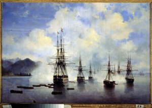 Nyikolaj Nyikolajevics Rajevszkij tábornok partraszállása Subasiban (Ukrajna) júliusban A Kaukázus meghódításának epizódja. Ivan Konstantinovics Aivazovsky festménye (Ivan Konstantin alkotó: Ivan Konstantinovich Aivazovsky