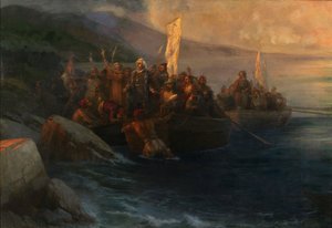 Kolumbusz Kristóf kiszállása San Salvadorban, 1492. október 12., 1892. alkotó: Ivan Konstantinovich Aivazovsky