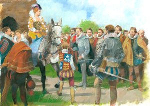 I. Erzsébetet üdvözlik a Kenilworth kastélyban, 1570-es évek, 1990-2010 alkotó: Ivan Lapper