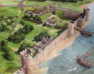 A római kori London délkeleti sarkának és a Tower of London későbbi helyének rekonstruált nézete, ahogyan az i.sz. 400 körül kinézhetett. alkotó: Ivan Lapper