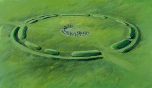 Stonehenge: a harmadik fázis a kékkövek kettős félhold alakban történő elhelyezésével kezdődik. alkotó: Ivan Lapper