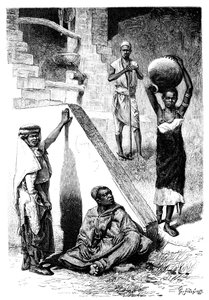 Szudáni arabok és egy női shilluk rabszolga, Szudán, 1895. alkotó: Ivan Pranishnikoff