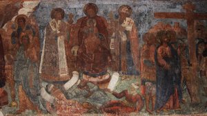 Freskó a Szűzanya-székesegyházban, Novgorod, 18. század eleje.