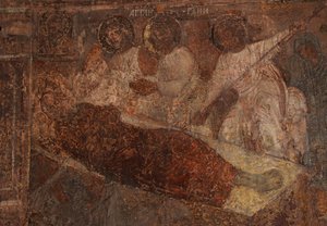 Freskó a Szűzanya-székesegyházban, Novgorod, 18. század eleje.