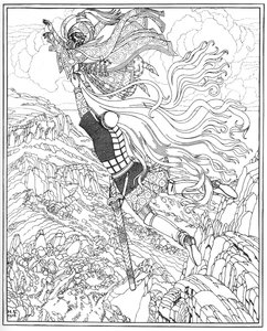 Csernomor és Ruslan repülése. Illusztráció A. Puskin Ruslan és Ljudmila című verséhez, 1918 alkotó: Ivan Yakovlevich Bilibin