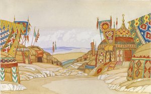 A polovci tábor. Színpadterv A. Borodin Igor herceg című operájához, 1930 alkotó: Ivan Yakovlevich Bilibin