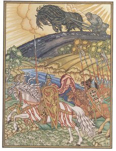 Volga Szvjatoszlavics és Mikula Seljaninovics, 1940 alkotó: Ivan Yakovlevich Bilibin