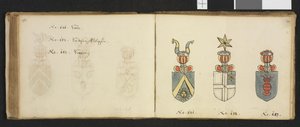 Illusztráció a Nemzeti Könyvtár magánarchívumából, Insignia quædam virorum illustrium in Norvegia quodam Habantium címmel, Iver Nielssøn Hirtzholm alkotó: Iver Hirtzholm