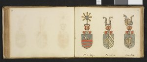 Illusztráció a Nemzeti Könyvtár magánarchívumából, Insignia quædam virorum illustrium in Norvegia quodam Habantium címmel, Iver Nielssøn Hirtzholm alkotó: Iver Hirtzholm