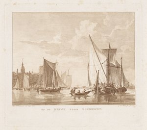 Vitorlás hajók és sloop Dordrechtbe A Merwen, Dordrecht előtt (cím az objektumon)