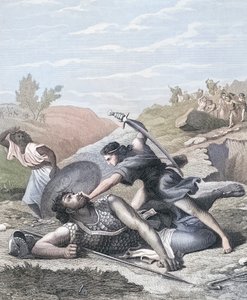 Dávid és Góliát (színes metszet) alkotó: J.F.C. (after) Reckleben