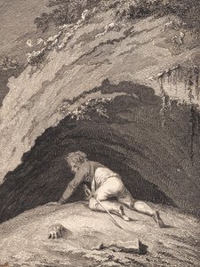 A megvert Niels Klim bekúszik a barlangba alkotó: J.F. Clemens