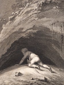 A megvert Niels Klim bemászik a barlangba alkotó: J.F. Clemens