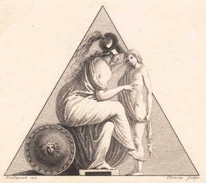 A matrica, amely Pallas Athénét ábrázolja, amint életet ad egy fiatalembernek alkotó: J.F. Clemens