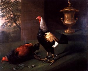 „Jelenség” portréja, az ezüstfűzős bantam sarkantyúban áll áldozata fölött alkotó: J.F. Wilson
