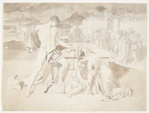 Andromache és fia Astyanax Pyrrhusszal Hektor szarkofágjánál