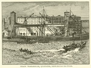 Gabonaraktár, Quayside, Newcastle-on-Tyne (metszet) alkotó: J.R. Brown