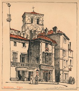 A Place du Murier, a Szent András-templom tornyával, Angouleme-ben, Franciaországban, 1924 alkotó: JR Rowe