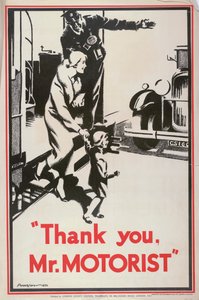 „Thank You Mr Motorist”, London Megyei Tanács LCC Tramways plakátja, 1932 alkotó: JS Anderson