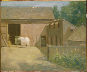 Új-angliai parasztudvar alkotó: J. Alden Weir