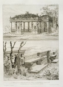 A Cordier által tervezett La Maison Rouge pergolája Villemomble közelében, és a Villa Borghese terasza, Róma, 1880 körül